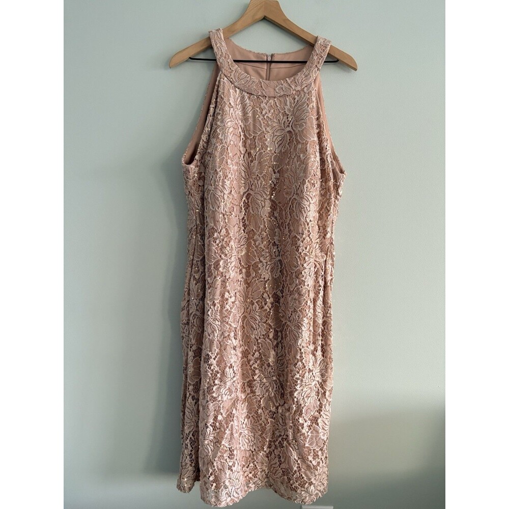 Roz & Ali Dress Womens Size 18 Beige Sleeveless Sequined Lace Cocktail Wedding
